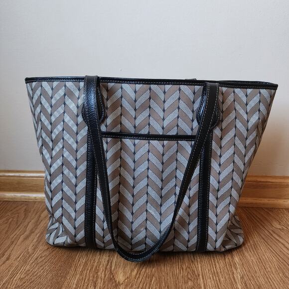 Brighton Roomey Black Leather & Saffian Interlok Tote Canvas Large Shoulder Bag - Picture 3 of 11